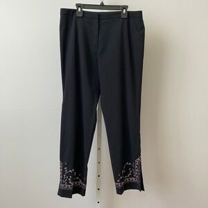 BCBG Max Azria Office Siren Quirky Floral Embroidered Ankle Dress Pants 8 Black